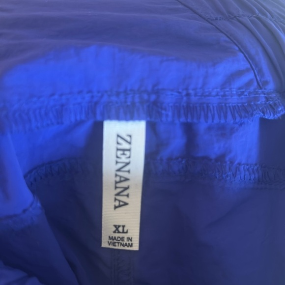 Zenana Windbreaker Smocked Pant Size XL Blue High Waist Pull On Front Pockets - Picture 8 of 13